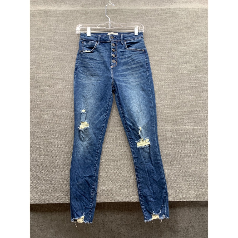 Abercrombie & Fitch Curve Love Skinny Ankle Jeans Women 27 Blue Denim Distressed